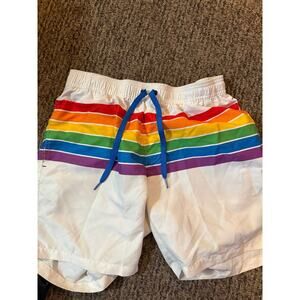 Tipsy Elves Mens Swim Trunks Size M White Rainbow Pride Striped Board Shorts